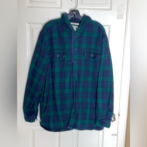 LL Bean Hoodie Mens X Large Green Flannel Shacket Fleece Lined Traditional Fit‌‍ - Picture 13 of 13